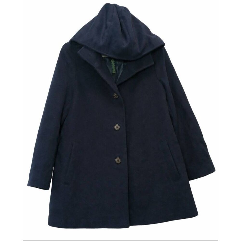 Ralph lauren womens large wool coat blue navy hoodie winter jacket